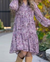 Abstract Floral Button Down Midi Dress