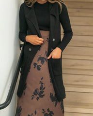 Sleeveless Notched Collar Long Sweater Vest