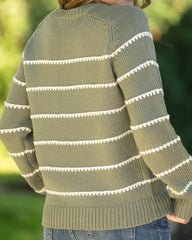 Blanket Stitched Striped Knit Pullover Sweater